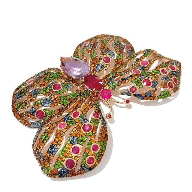 Bochic "Orient" Ruby & Multi Fancy Sapphires Brooch in 18K Gold & Silver For Sale - Image 18 of 18