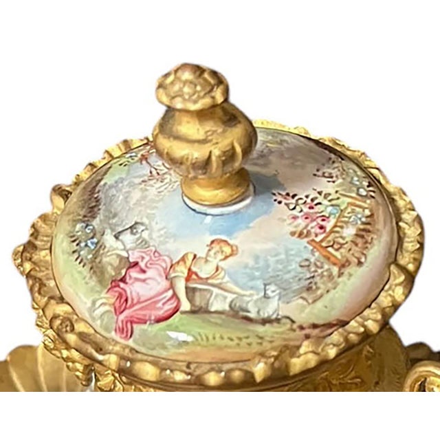 Metal Late 19th Century French Inkwell and Match Holder - Two Piece Set For Sale - Image 7 of 11