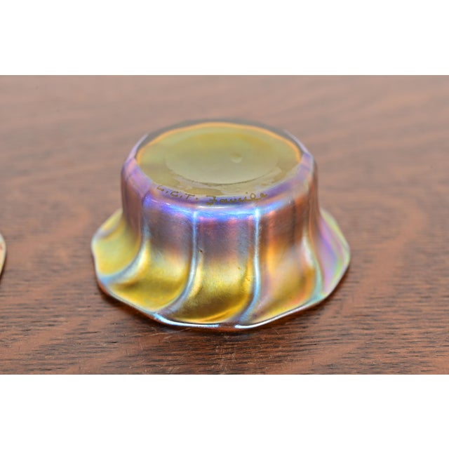 Louis Comfort Tiffany Favrile Iridescent Art Glass Salt Cellars, Pair For Sale In South Bend - Image 6 of 9