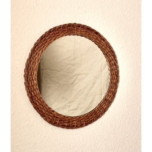 Mid-Century Modern Mid-Century Modern French Round Rattan Mirror, 1950s For Sale - Image 3 of 3