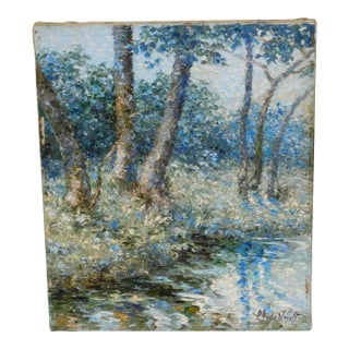 Vintage Pointalist/Impressionist Oil Painting by Martha De Vries For Sale