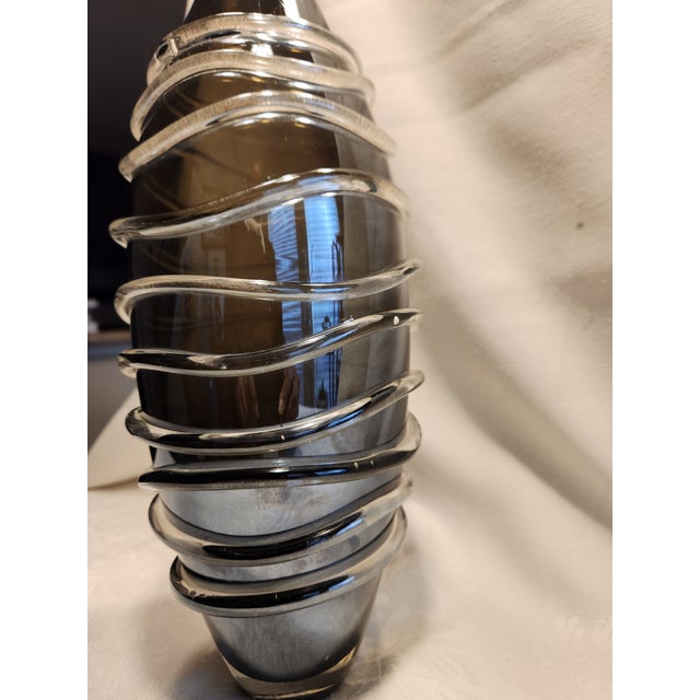 Vetro Artistico Mid 20th Century Monumental 17" Murano Opague Black W/Applied Silver Swirl Attributed - Formia For Sale - Image 4 of 8