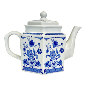 Vintage Italian Tuscany Style Blue & White Botanical Design Porcelain Tea Pot