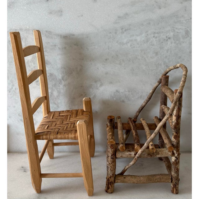 Miniature Rustic Handmade Wooden Chairs For Sale - Image 4 of 7