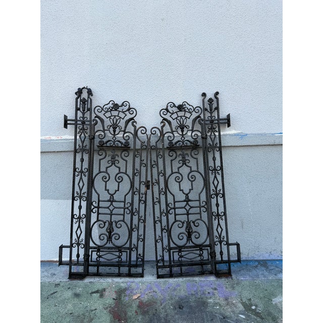 Black Pair of Antique 1920’s Wrought Iron Pedestrian Garden Gates For Sale - Image 8 of 12