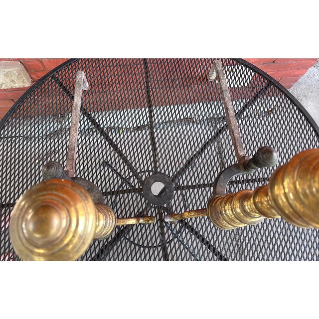 Brass Antique Brass and Iron Fireplace Andirons - Pair For Sale - Image 8 of 8