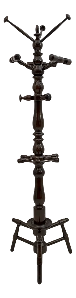 Half-Century Italian Walnut Ground Coat Rack with Umbrella Stand, 1950s