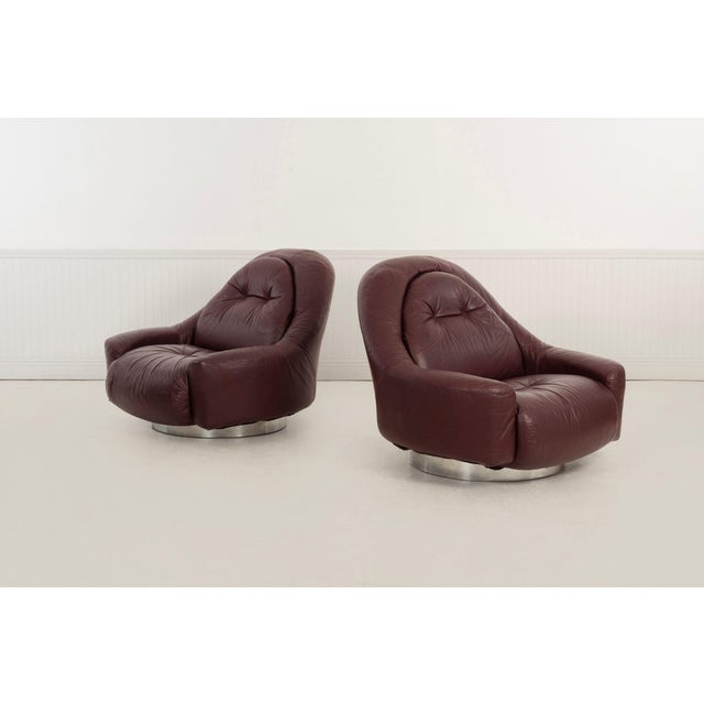 Mid-Century Modern Guido Faleschini for Mariani Zator Lounge Chairs & Ottomans Oxblood Leather 1975 For Sale - Image 3 of 14