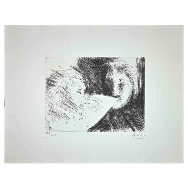Giacomo Manzú, Double Portrait, Original Etching, 1970 For Sale