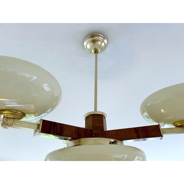 Vintage Art Deco Pendant Light in Wood and Glass, 1930s For Sale - Image 15 of 18
