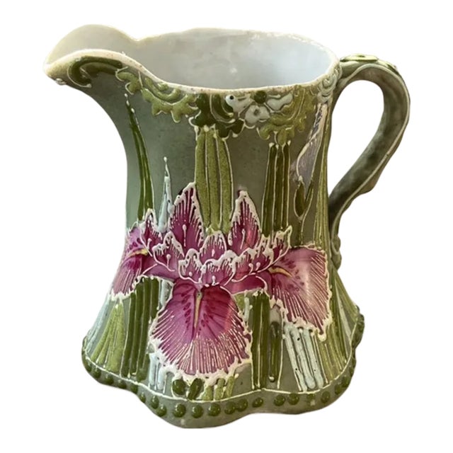 Antique Nippon Moriage Cream Pitcher With Bearded Iris, Circa 1920 For Sale