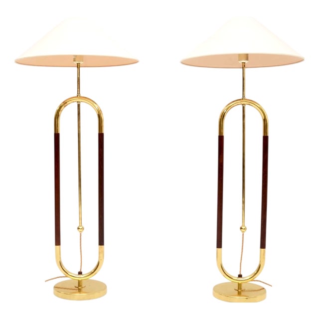 Vintage Swedish Brass and Birch Floor Lamps from Bergboms, 1970s, Set of 2 For Sale