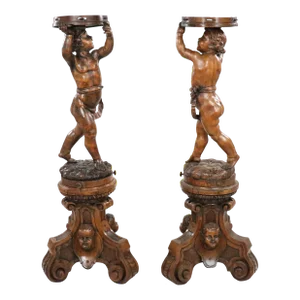 Pair of 19th Century Italian Carved Wood Figures of Cherubs/Putti