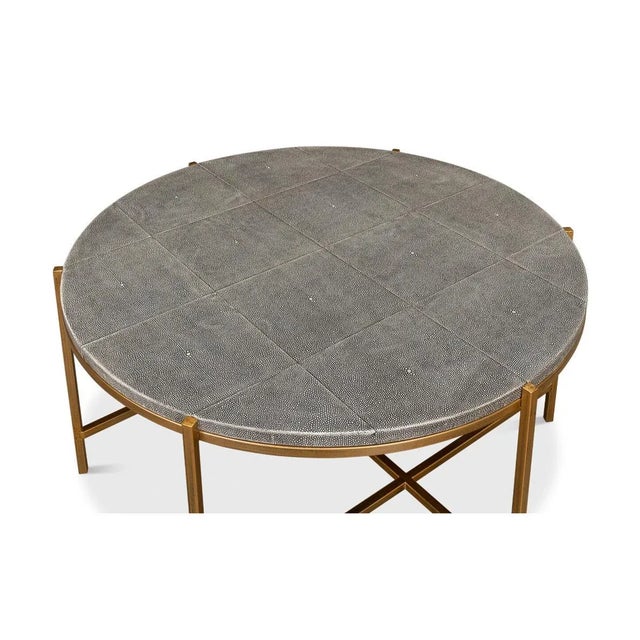 Mid Century Round Leather Cocktail Table For Sale - Image 10 of 12