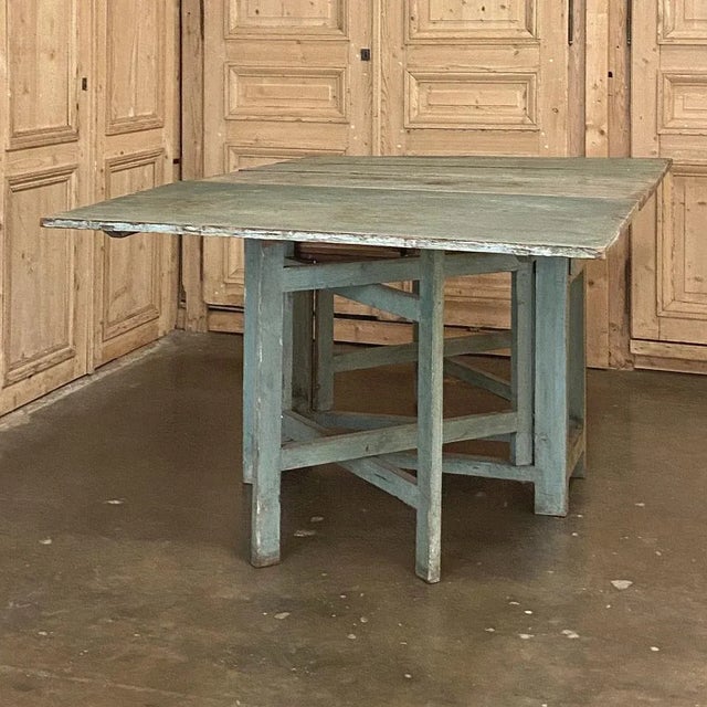 Greige 19th Century Swedish Painted Drop Leaf Table ~ Sofa Table For Sale - Image 8 of 13