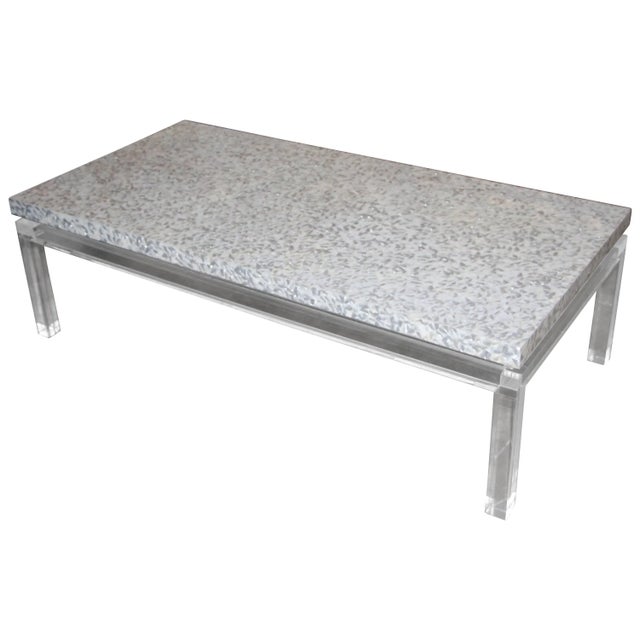 Phyllis Morris Custom Made Lucite and Mother of Pearl Coffee Table Signed For Sale - Image 11 of 11