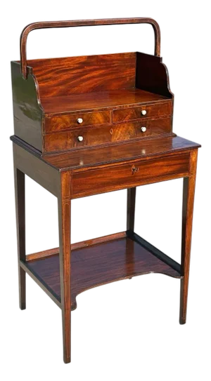 Antique George III Mahogany Inlaid Side Table With Portable Sewing Work Section