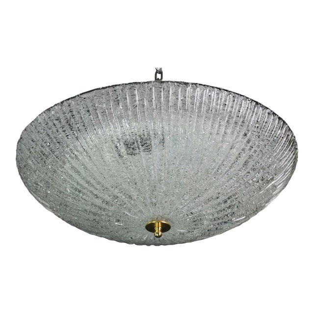 Vintage Italian Transparent Murano Glass Flush Mount Light For Sale
