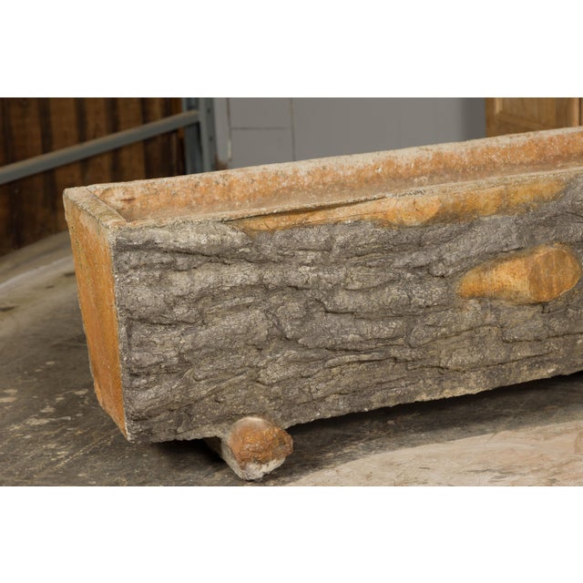 Rustic Pair of Faux Bois Midcentury Trough Shaped Concrete Planters, circa 1930 For Sale - Image 11 of 12