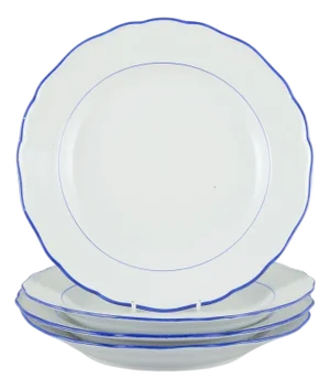 Dinner Plates in White Porcelain with Blue Rim fron Meissen, Germany, Set of 4