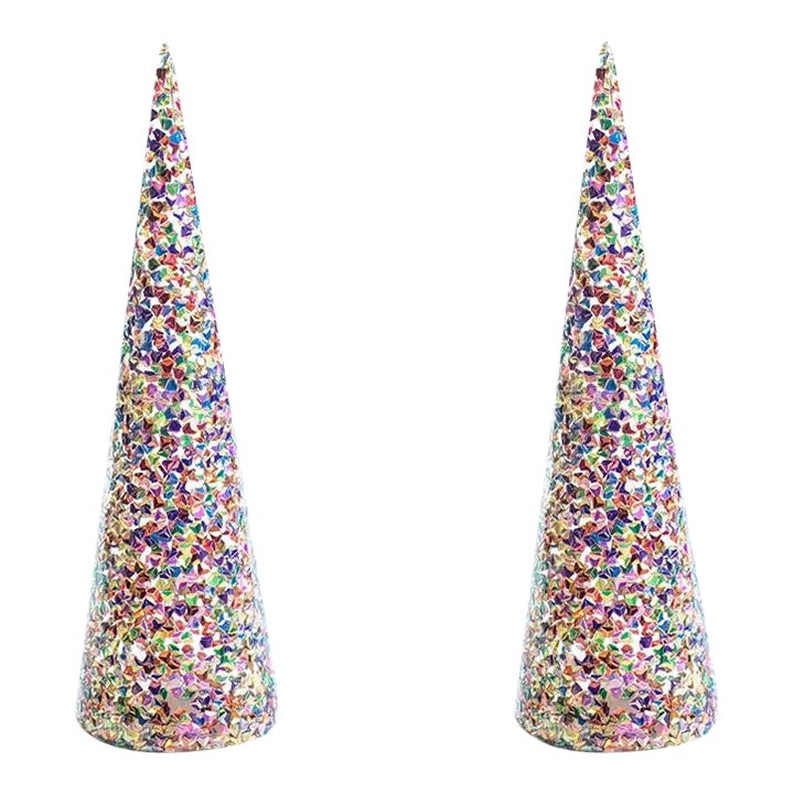 LED Multicolor Sequin Trees, Large, Set of 2 | Chairish