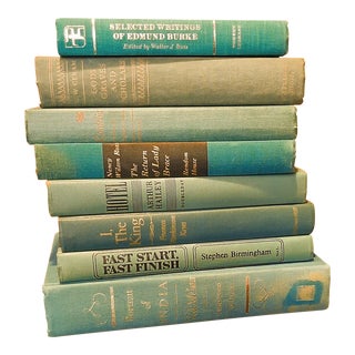 Vintage Turquoise Library Hardback Book Stack- Set of 8 For Sale
