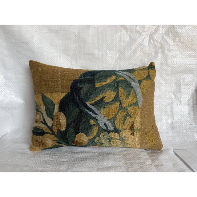 This distinctive 17th-century Flemish tapestry pillow is fashioned from an early European tapestry fragment dating to the...