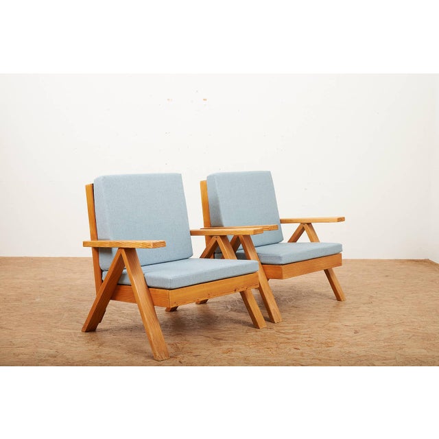 Armchairs with Wooden Frame and Seat and Back in Fabric, Set of 2 For Sale - Image 6 of 12