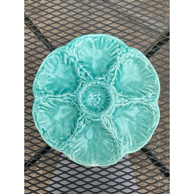 1940s French Gien Turquoise Majolica Oyster Plate For Sale - Image 14 of 14