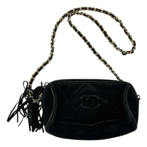 Black Nubuck Chanel Pompom Bag
