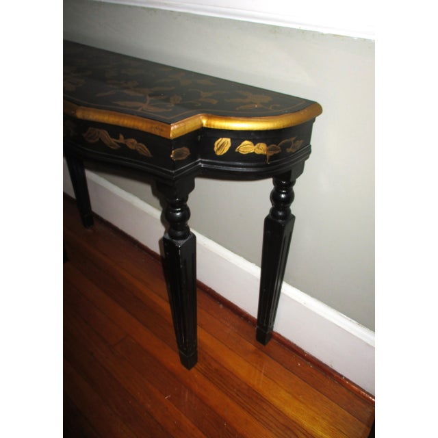 1960s Vintage French Art Nouveau Black With Gold Roses Wood Library / Console Table For Sale - Image 5 of 10
