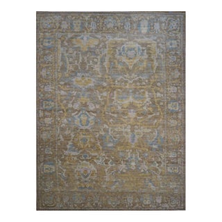 Persian Sultanabad Masters Collection 12 x 15 Teal, Yellow, Taupe & Ivory Handmade Area Rug #1141349 For Sale