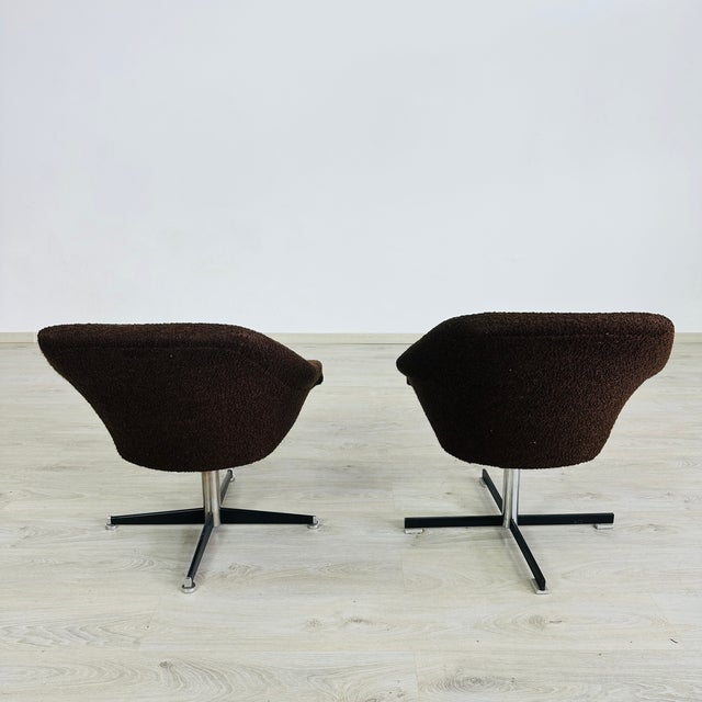 Textile Mid Century Modern Swivel Armchairs - A Pair For Sale - Image 7 of 9