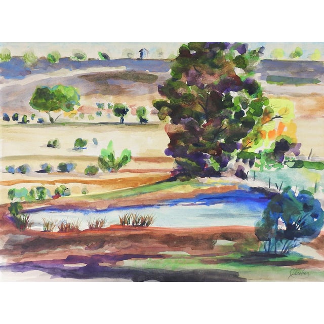 Vintage Plein Air Texas Landscape Watercolor Painting For Sale - Image 4 of 4