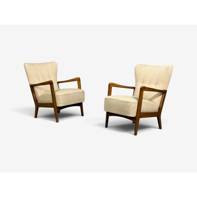 Fritz Hansen Søren Hansen, Lounge Chairs, Wool, Beech, Denmark, 1940s For Sale - Image 4 of 12