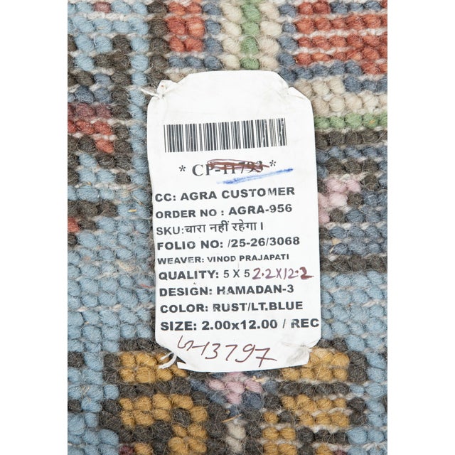 3X6Ft. Brunt Orange Light Blue Persian Design Inspired Hand Knotted Wool Runner Rug For Sale - Image 4 of 6