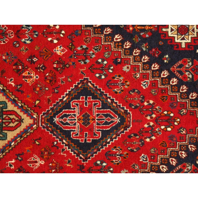 1950s Semi-Vintage Persian Shiraz Afshar Qashqai Rug - 4′ × 6′9″ For Sale - Image 4 of 5