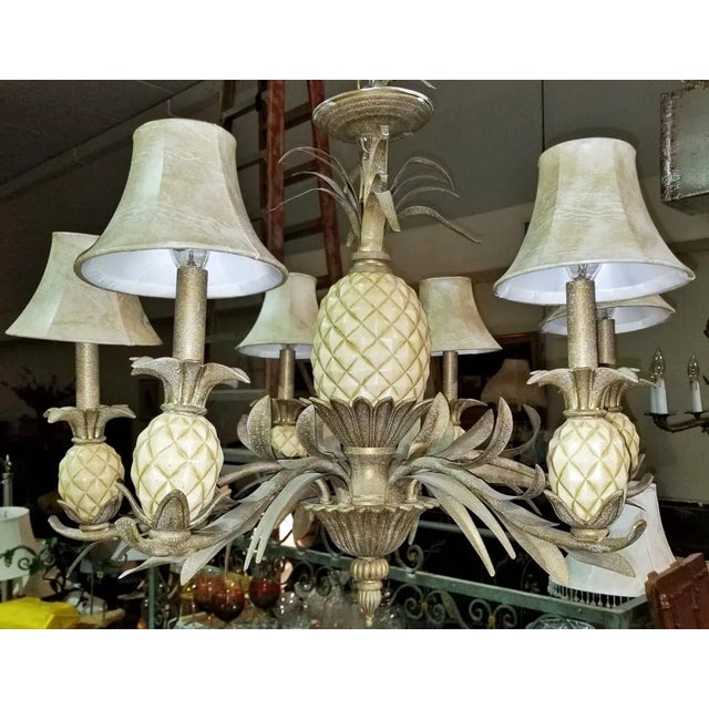 1980s Quoizel Pineapple Tole Chandelier For Sale - Image 13 of 13