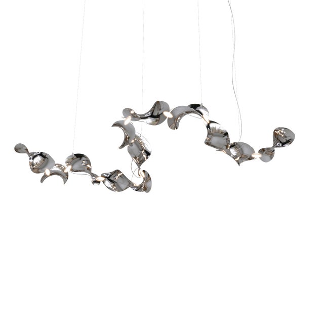 Dune 12 Curve Chandelier with Silver Hand Polished Shades by Daniel Becker for Moss Objects For Sale - Image 10 of 10