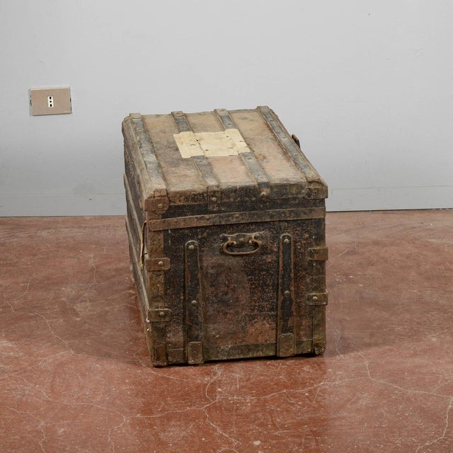 Vintage Wooden and Fabric Trunk For Sale - Image 10 of 17