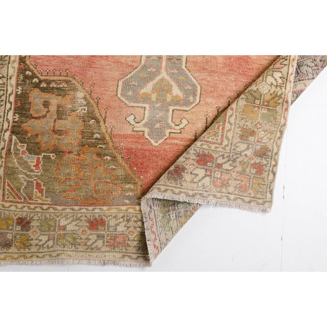 Mid 20th Century Faded Coral and Olive Medallion Carpet For Sale - Image 6 of 10
