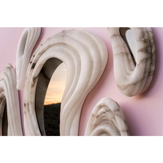 Aqua Fossil Wall Mirrors in Alabaster and Glass Mirror by Amarist Studio, Set of 6 For Sale - Image 4 of 16