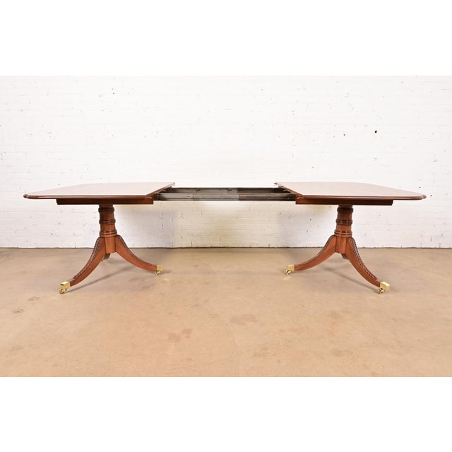 Henkel Harris Style Georgian Solid Cherry Wood Double Pedestal Extension Dining Table, Newly Refinished For Sale In South Bend - Image 6 of 13