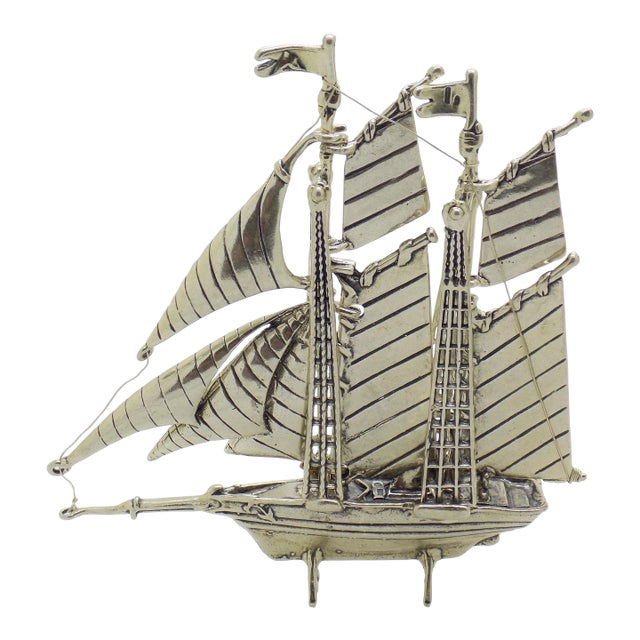 Vintage Italian Handmade Genuine Silver Large Sailing Ship Detailed Figurine For Sale