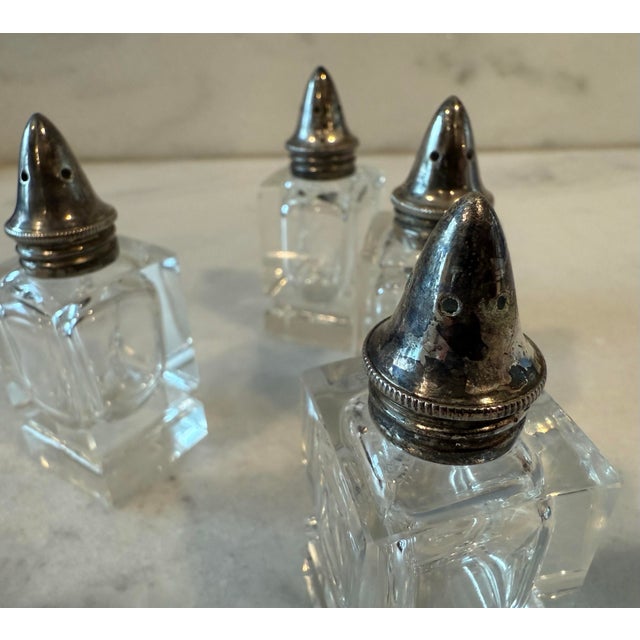 Silver Vintage Sterling Silver and Glass Salt & Pepper Shakers For Sale - Image 8 of 8