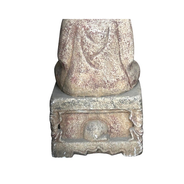 Chinese Distressed Brown Gray Stone Sitting Meditation Buddha Statue For Sale In San Francisco - Image 6 of 17