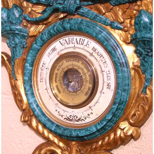 19th Century French Louis XVI Carved Painted and Gilt Barometer Thermometer For Sale - Image 9 of 10