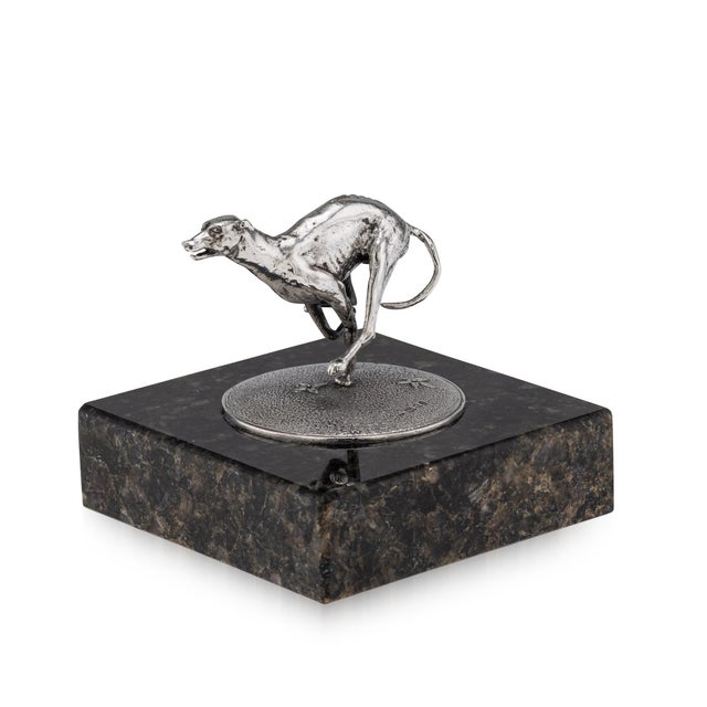 Vintage 20th Century English Silver Greyhound Statue on Granite Base, 1994 For Sale - Image 12 of 12