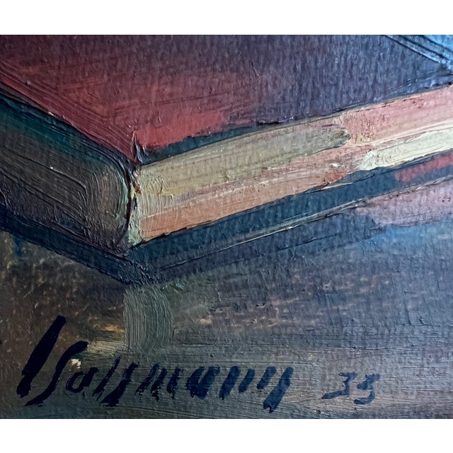 Modern Louis Henri Salzmann, Bouquet de fleur et livre, 1933, Oil on Cardboard, Framed For Sale - Image 3 of 10