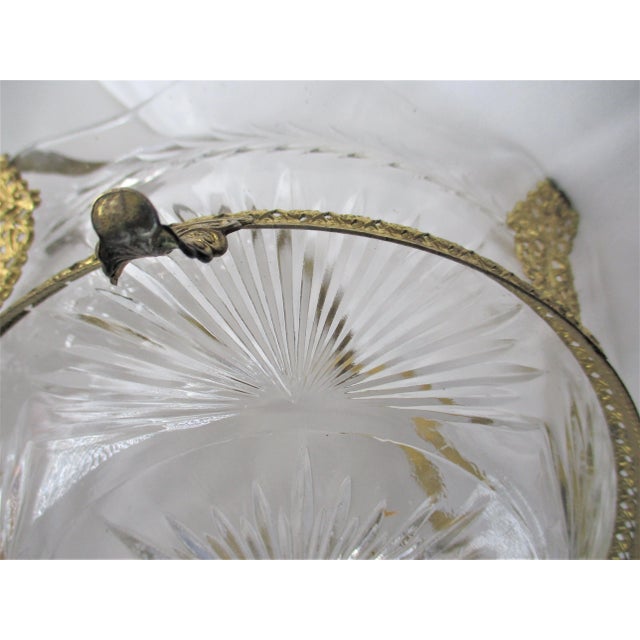 Antique 1900s Gold Ornate Metal Frame and Crystal Bowl Star Bust Pattern Brides Basket For Sale In Columbia, SC - Image 6 of 9
